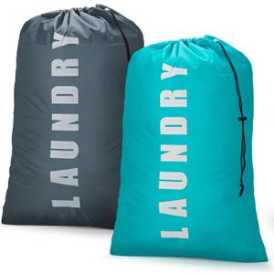Isink Laundry Bag,2 Pack Travel Laundry Bags for Dirty Clothes,Large Laundry Bags for Camping & Traveling,Dirty Clothes Travel Bag,24" x 36" (Cyan + Gray)