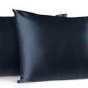Ahmedani Linen Dark Gray Satin Pillowcase for Hair and Skin, Standard Satin Pillows Set of 2 with Envelope Closure Castlerock Gray 20x26 inches