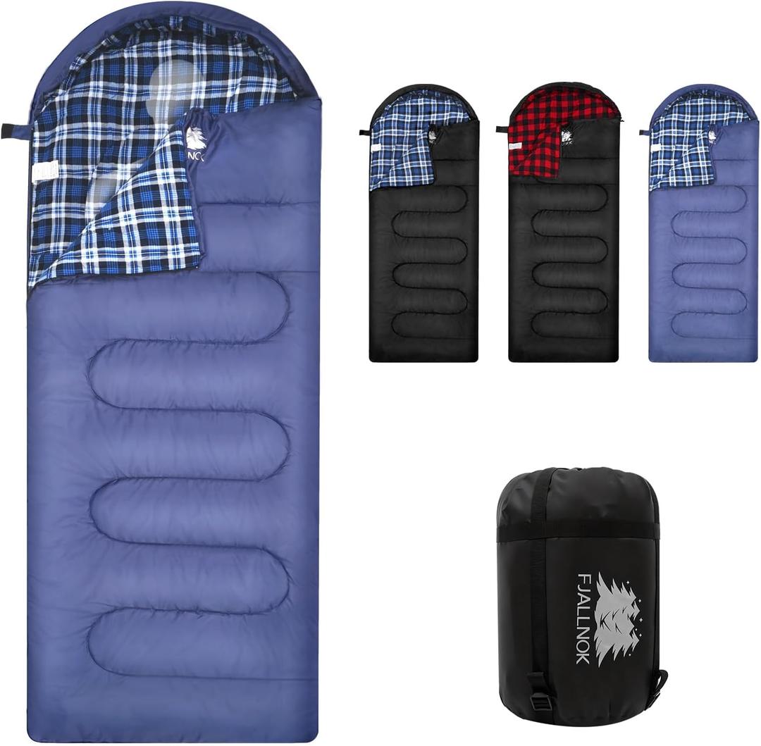 Warm & Cold Weather Sleeping Bag, 100% Cotton Flannel, Extra-Large for Adults & Kids, Lightweight Waterproof for Camping Hiking and Backpacking, Free Compression Sack