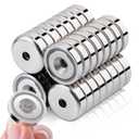 32 Pack Strong Magnets Heavy Duty Neodymium Cup Magnet with Holes 20 lbs Pulling Force Mounting Magnets Rare Earth Magnet Disc with Screws Magnetic for Holding,Industry Silver 16mm(0.63in)