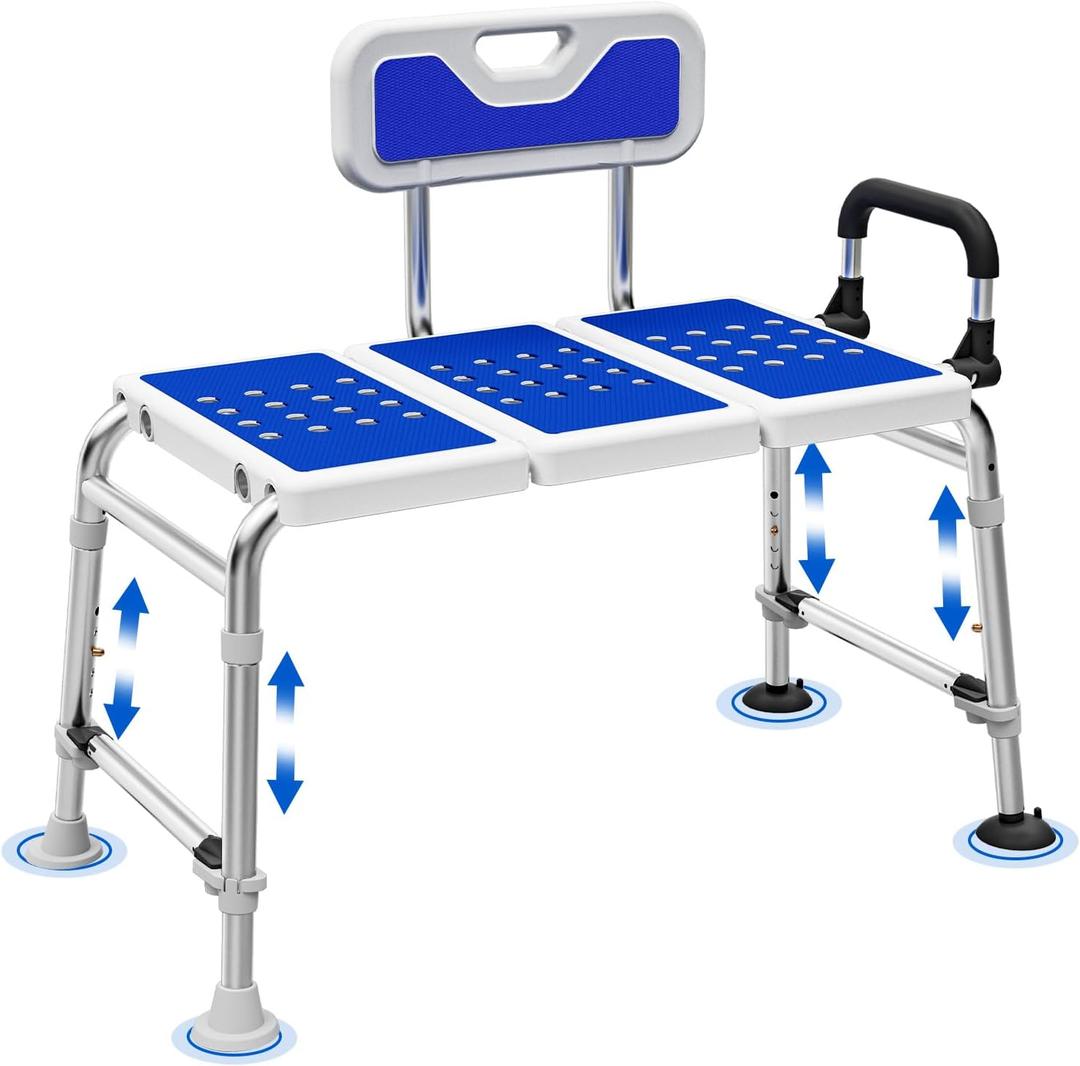 Heavy Duty Bath and Shower Bench with Adjustable Height and Reversible backrest - Handicap Shower Chair for Elderly and Disabled, Sliding Shower Chair, Bathtub Chair for Inside tub