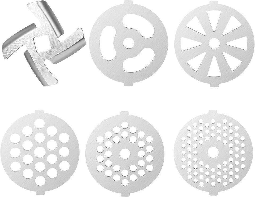 6 Piece Stainless Steel Meat Grinder Plate Discs Blades for Mixer and Chopper AttachmentApplicable 7-word outletsCenter Hole 7mm
