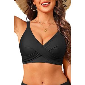 Women Bikini Top Only - Push Up Large Bust Swimsuit Top 2025 Twist Front Bathing Suit (Black)