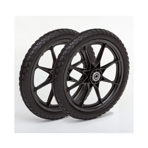 Set of 2 Flat Free Plastic Spoke Wheels | Replacement Wheel for Lawnmower, Garden Cart, Pony Wagon Replacement | 5/8" Bearing