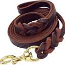 Braided Brown Genuine Leather Dog Leash - Training & Walking Dog Leash - 6.5ft by 1/2 in (210cm 1.2cm) - Latigo Leather Material Made in US