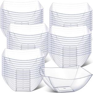 Tanlade 50 Pcs Clear Serving Bowls 16 oz Square Plastic Bowls Disposable Snack Salad Dishes Small Party Candy Bar Containers Taco Bar Serving Dishes for Buffet Chips Fruit