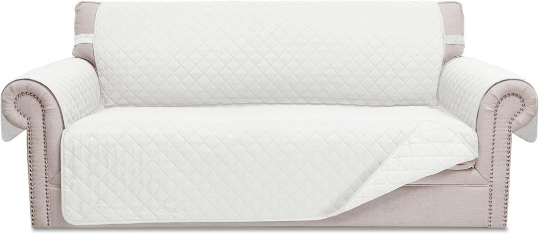 Reversible Loveseat Covers for Dogs Couch Cover Water Resistant Washable Pets Furniture Protector Sofa Cover with Elastic Straps(Loveseat 54", White/White 