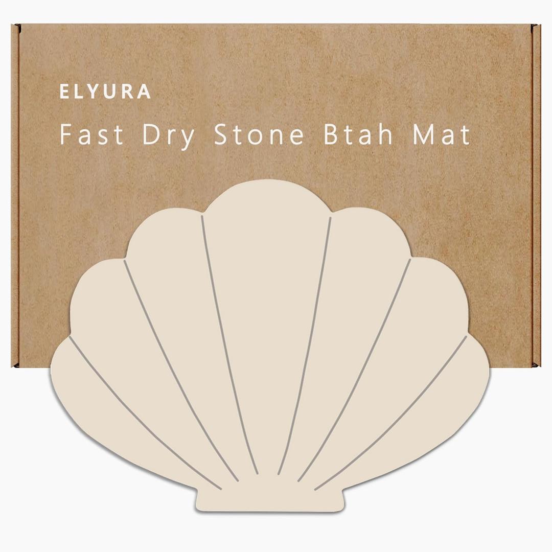 Shell Shape Diatomite Stone Bath Mat Shower Mat Quick-Dry, Non-Slip, Easy to Clean for Bathroom Floor