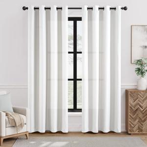jinchan Linen Textured White Curtains 90 Inches Long 2 Panels for Living Room Darkening Thermal Insulated for Bedroom Window Grommet Top Drapes Light Blocking Drapes, 2 Panels