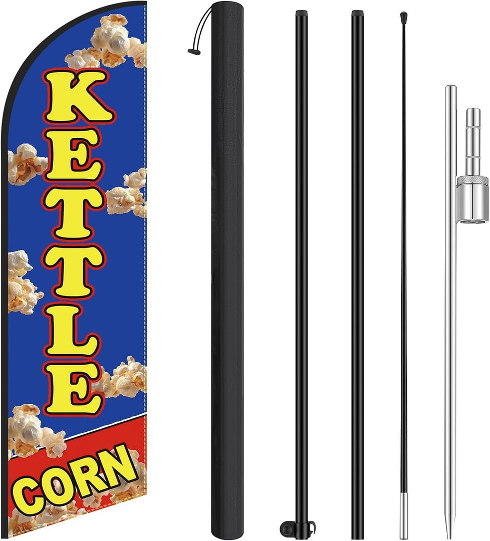 HunnmingRe 11.2 ft Kettle Corn Feather Flag with Pole - Windless Flag Banner with Ground Stake Outdoor Advertising Banner for Business(1 Pcs, Navy)