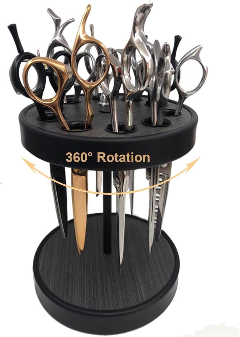 Rotating Hair Scissors Holder, Wooden Barber Scissors Storage Holder Salon Shears Holder Hair Stylist Scissors Container Hairdressing Tools Organizer Black