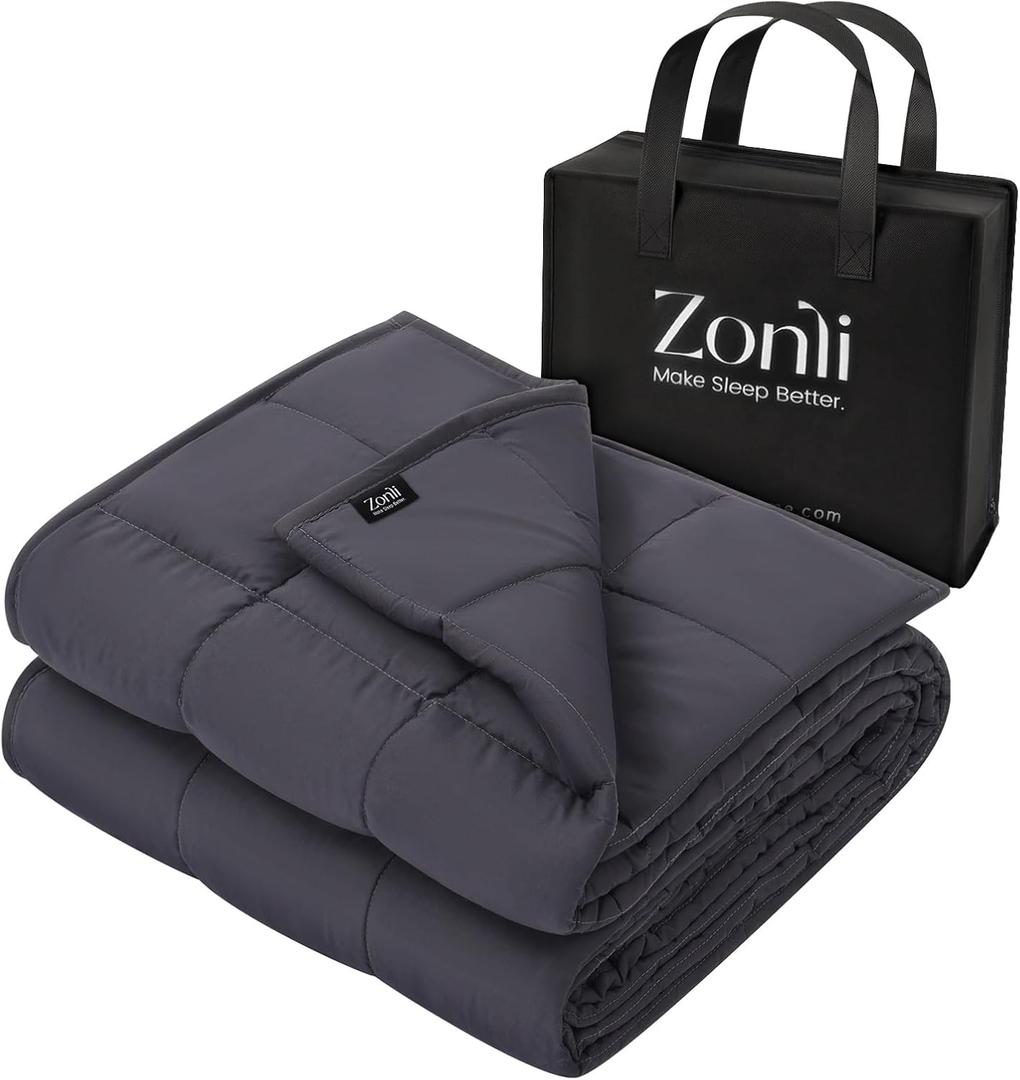 ZonLi Weighted Blanket for Adults (60"x80", 22lbs, Dark Grey) Queen Size High Breathability Cooling Heavy Blanket, Soft Material with Premium Glass Beads, All-Season, Easy Care