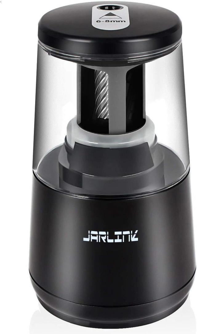 JARLINK Electric Pencil Sharpener, Heavy-Duty Helical Blade to Fast Sharpen, Auto Stop for No.2/Colored Pencils(6-8mm), AC Adapter/Battery Operated in School Classroom/Office/Home (Black)
