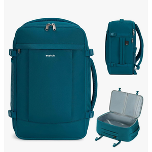 ECOHUB Travel Backpack for Men Women, Carry on Backpack with USB Charging Hole, Spirit Airlines Personal Item Bag Flight Approved, 15.6 Inch Laptop Backpack with Anti Theft Pockets, 30L, Blue Green