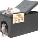 Cat Litter Box Enclosure Furniture for Odor Control, Hidden Cabinet Cats Litter Ottoman with Flip-Up Lid,Cat Litter Box Bench with Storage Space, Dog Proof(Grey, Large)
