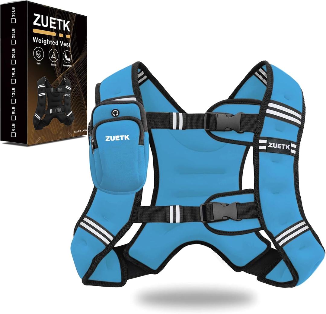 Weighted Vest, 20lb Weight Vest with Reflective Stripe, Weighted Vest for Men Women Workout Equipment for Strength Training, Running, Jogging, Fitness, Weight Loss (Blue with Bag, No Mesh Pocket)