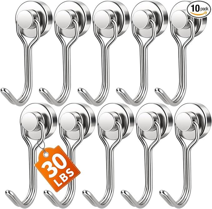 FINDMAG Magnetic Hooks, 30lbs+ Magnet Hooks 2026 Cruise Ship Essentials, Strong Magnetic Hooks for Fridge, Magnetic Hanger for Garage, Whiteboard, Office Supplies, Kitchen Organization, 10 Pack