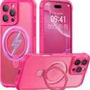 MOCCA Design for iPhone 16 Pro Max Case with Magnetic Invisible Stand [Full Camera Protection] [Compatible with Magsafe] Military Drop Shockproof Translucent Matte Phone Case Cover 6.9",Hot Pink