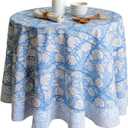 ATOSII Azora Blue 100% Cotton Round Tablecloth, Handblock Print Floral Table Cloth for Kitchen Dining Linen I Parties, Weddings, Outdoors I 90" Inches Round
