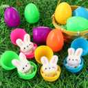 48 Pcs/ 24 Sets Prefilled Easter Eggs with Bunny Plush Keychains for 3.7inch Easter Basket Stuffers Fillers Goodie Bag Filled Hunt Rabbit Stuffed Egg Gifts(White)