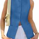 Tankaneo Womens Tweed Sleeveless Vest Crew Neck Button Down Fitted Blazer Vest Tops Work Casual Waistcoat (L)