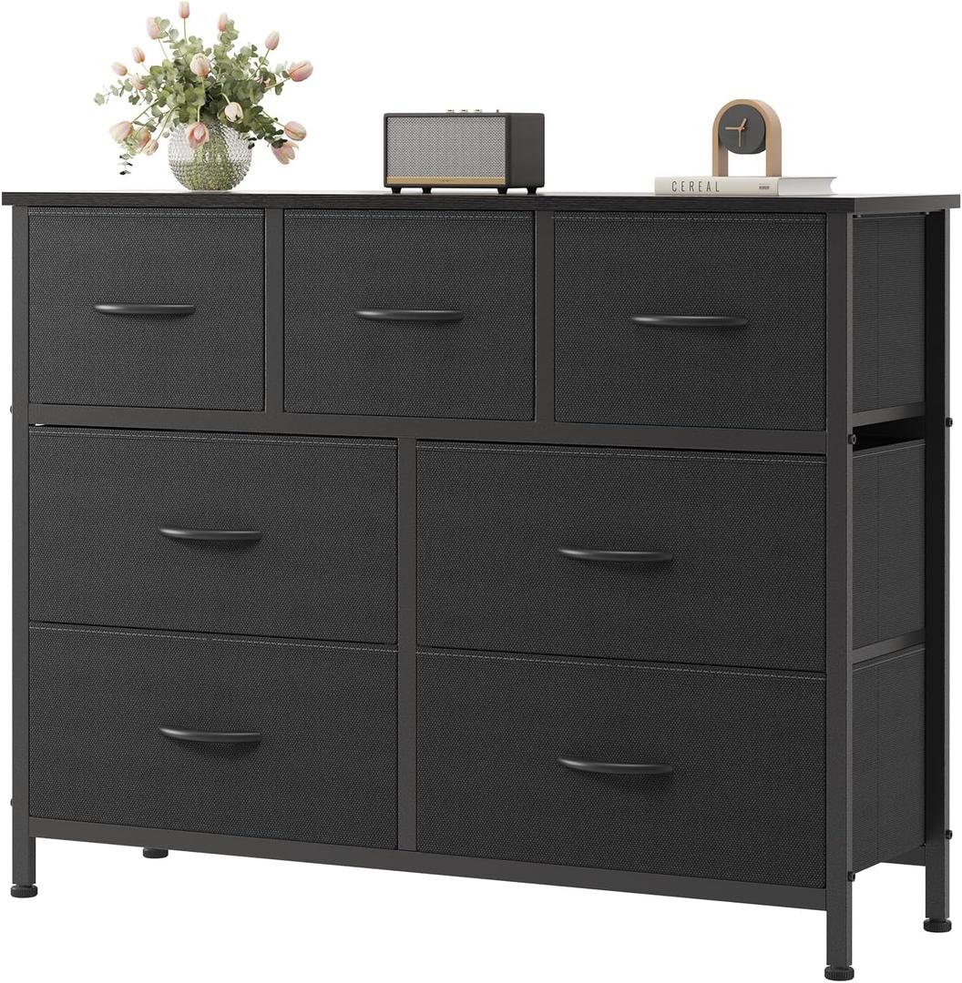 OLIXIS Dresser for Bedroom with 7 Fabric Drawers Storage Organizer Closet Chest Clothes Cabinet Vertical Dresser for Living Room Entryway Hallway,Black, 11.8"D x 39.4"W x 30"H