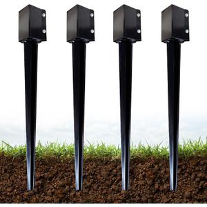 ARIFARO 4x4 Fence Post Anchor Ground Spike, 36 Inch Heavy Duty Powder Coated Metal Post Anchor for Fence, Mailbox & Garden Posts, Fits 3.5" x 3.5" Actual Post, Black, Pack of 4