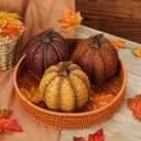 6 Inch Large Artificial Pumpkins, 3 Pcs Fall Pumpkin Decor Orange Clay Brown Dark Red Faux Resin Pumpkins Woven Pumpkin Centerpiece for Rustic Farmhouse Fall Thanksgiving Autumn Harvest Table Decor