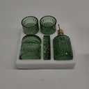 EMPO 6PCS Bathroom Clear Glass Accessories Set (Lotion Soap Dispenser, Soap Dish, Toothbrush Holder, Tumbler, Cotton Swab Jar), Contemporary Modern Decor Crystal Vintage Gift (6pcs Green)