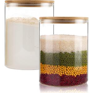 Food Storage Jars,2pack-105 Ounces3100ML -Stackable Glass Storage Containers Clear Glass Food Canister with Bamboo Lid Airtight For Serving Tea, Coffee, Flour, Sugar, Candy, Cookie, Spice and More