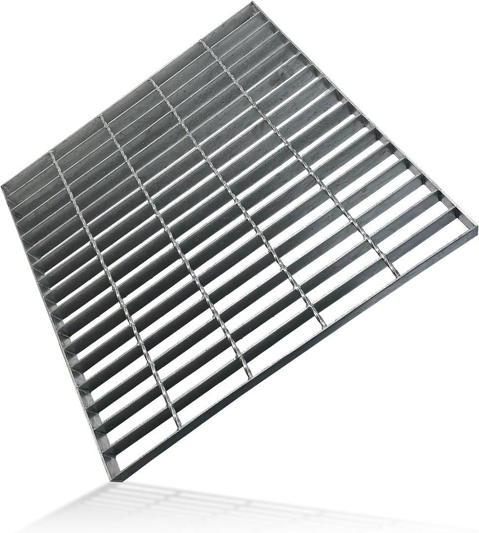 Tongmo 1.9IN High Galvanized Steel Drain Grate, B125 Class Sewer Grate, Weather-Resistant Outdoor Drain Cover, Heavy Duty Channel Grate, Silver Square Drainage Grate (18 * 18 * 1.9IN)