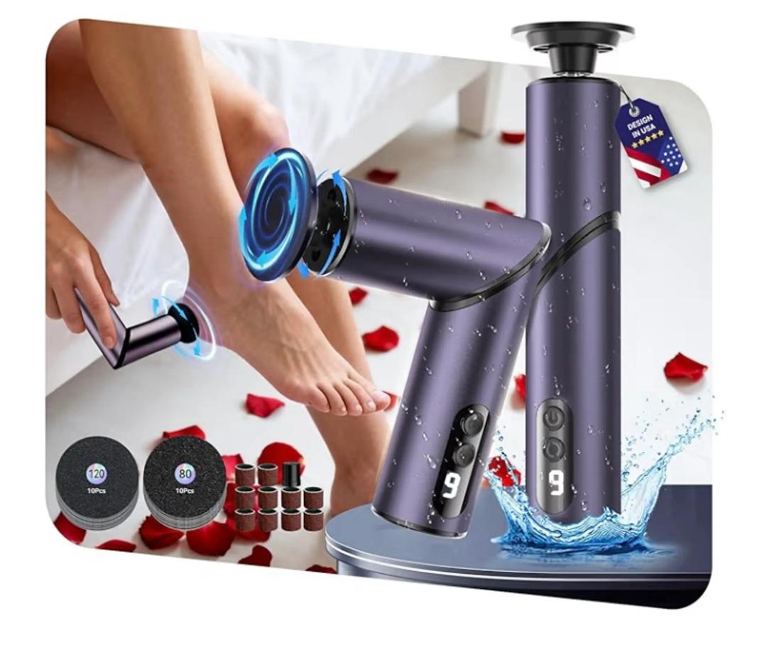 5-in-1 Professional Electric Callus Remover(Portable & Foldable), Removes 99.92% of Calluses in 3 Mins, Rechargeable Foot File Pedicure Kits with 10 & 40 Grit Pads for Soft Smooth Feet, Purple