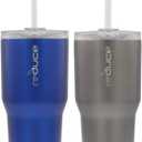 reduce COLD-1 Vacuum Insulated Thermal Tumbler with Two Extra Straws, 30oz - Satin Grey & Blue (2 Pack)