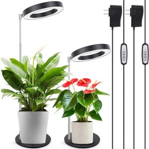 LORDEM Grow Light, LED Plant Light for Indoor Plants Growing, Full Spectrum Desk Growth Lamp with Automatic Timer for 4H/8H/12H, 4 Dimmable Levels, Height Adjustable 9.8"-30.6", 2 Packs of Black