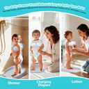 Baby Shower Stand with Anti-Slip Base & Anti-Pinch Silicone, Adjustable Foldable Baby Bath Support for Toddlers 6-36 Months, Portable Standing Helper with Shower Holder 