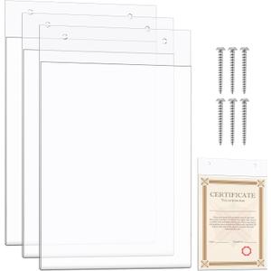 Fullhawl 3 Pack 8.5x14 Acrylic Wall Mount Sign Holder Clear Paper Document Holder with Hardware Floating Picture Frame for Certificate Notices Upcoming Events Office Restaurant Healthcare Facilities
