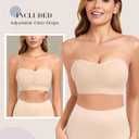 Strapless Bras for Women Non-Slip Padded Bandeau Bra Wireless Tube Top Bra Including Clear Straps (Beige, L)
