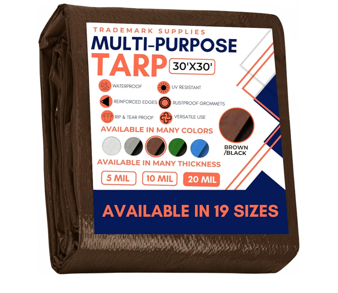 Large Waterproof Tarp - Heavy Duty 20 Mil Thick Poly Tarpaulin Ideal for Canopy Tents, Boats, RV or Pool Covers - Multipurpose Protective Tarps with Grommets for Indoor and Outdoor Use | 20' x 30'
