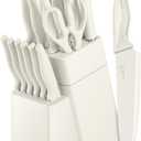 LIANYU Knife Set, 15 PCS Kitchen Knife Block Set with Sharpener, Premium Stainless Steel Chef Knives Set for Home, Paring Chopping Santoku Serrated Steak Knife, Sharp & Rust Resistant, Cream White