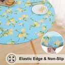 misaya Round Fitted Tablecloth with Elastic Edge, 100% Waterproof Oil Proof Plastic Table Cover, Vinyl Flannel Backed Tablecloth Fits 36"-44" Round Tables for Dinner, Outdoor, Picnic, Lemon