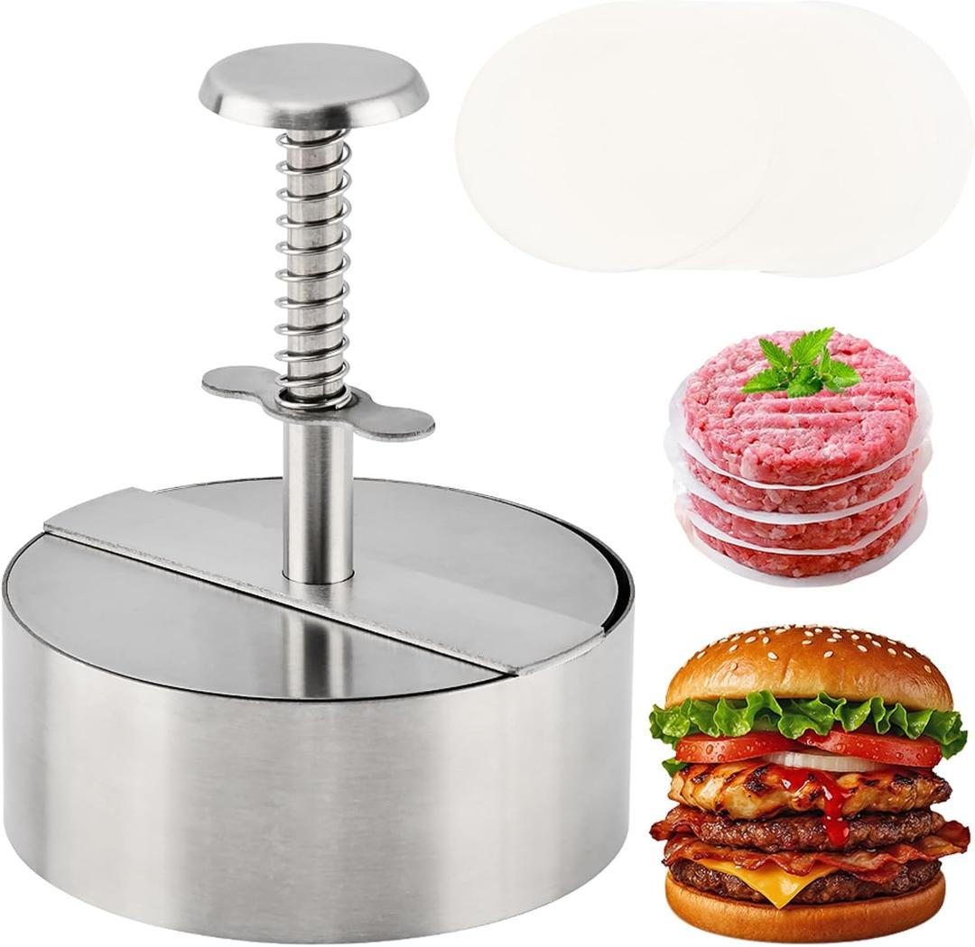 304 Stainless Steel Burger Press, Adjustable Hamburger Patty Maker, Dishwasher Safe Meat Press for Beef, Burgers & BBQ Grilling