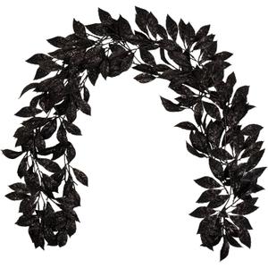3 Pcs 6FT Christmas Garland Black Glittered Artificial Magnolia Leaves for Mantle Christmas Tree Decorations Indoor Outdoor Hanging Garland Ornaments Garden Door Wall Window Stair Holiday Home Decor