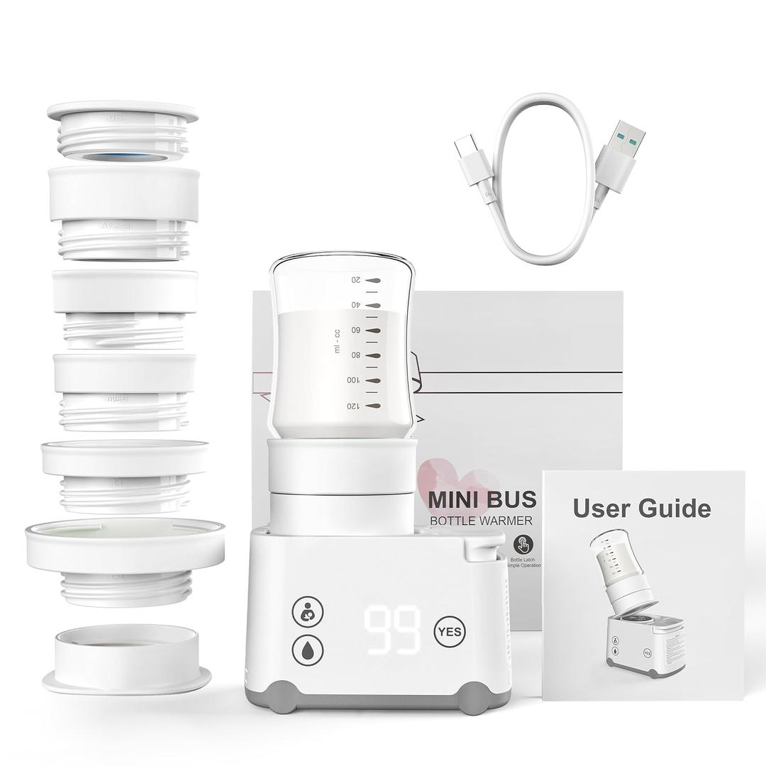 Portable Bottle Warmer Travel Bottle Warmer for Breastmilk with 6 Adapters Leak-Proof Baby Bottle Warmer