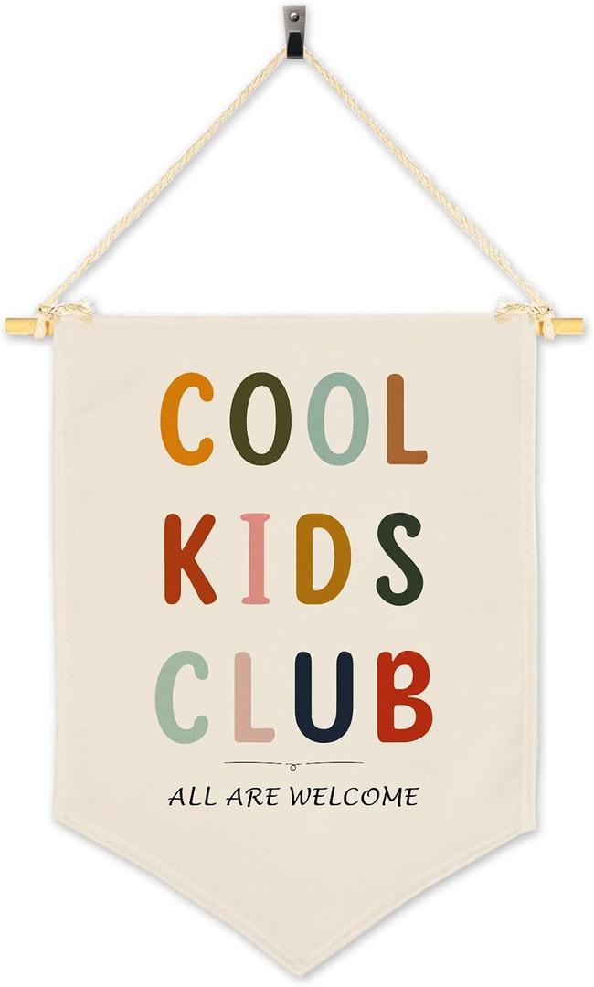 Cool Kids Club, Classroom Decor, Playroom Wall Decor, Welcome Gift, Canvas Hanging Pennant Flag Banner Wall Sign Decor