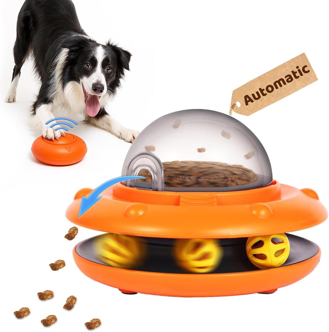 Interactive Dog Ball Track Toys - Automatic Dog Track Ball Treat Puzzle with Remote Control for Dogs Food Dispensing, Pets Enrichment IQ Training Gift, Rechargeable Electronic Slow Feeder (Orange)