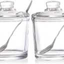 Frcctre Set of 2 Glass Sugar Bowl, 6 Ounces Clear Sugar Jar with Spoon and Lid, Salt Spice Pepper Bowl Seasoning Jar Condiment Pots Dispenser Container for Home Kitchen Coffee Bar