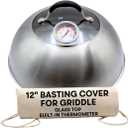 Basting Cover for Griddle with Thermometer and Glass Top, 12-Inch Stainless Steel Melting Dome with Steam Vent for BBQ and Grilling on Flat Top, Blackstone Griddle Accessories