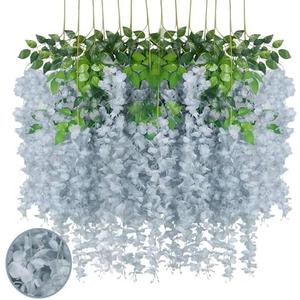 Luerbi 24 Pack Grey Wisteria Hanging Flowers Garland, 3.77 Feet Artificial Flower Vines, Fake Wisteria, Artificial Vines Hanging Garland for Backdrop Outdoor Yard Garden Decor