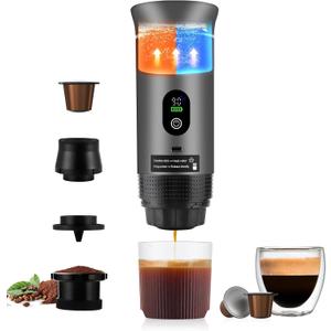 Upgraded 3 in1 Portable Espresso Machine with LED Display,20 Bar Pressure,Real-Time Temp&Battery Indicator,Portable Coffee Maker Compatible with Ground Coffee & Capsules, for Travel,Home
