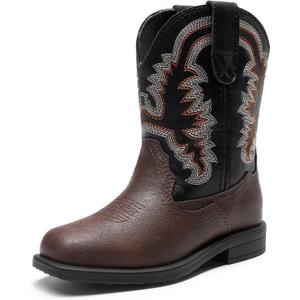 DREAM PAIRS Toddler Little Boys Girls Cowboy Boots Kids Western Square Toe Riding Mid Calf Boots (Dark Brown/Black) 9